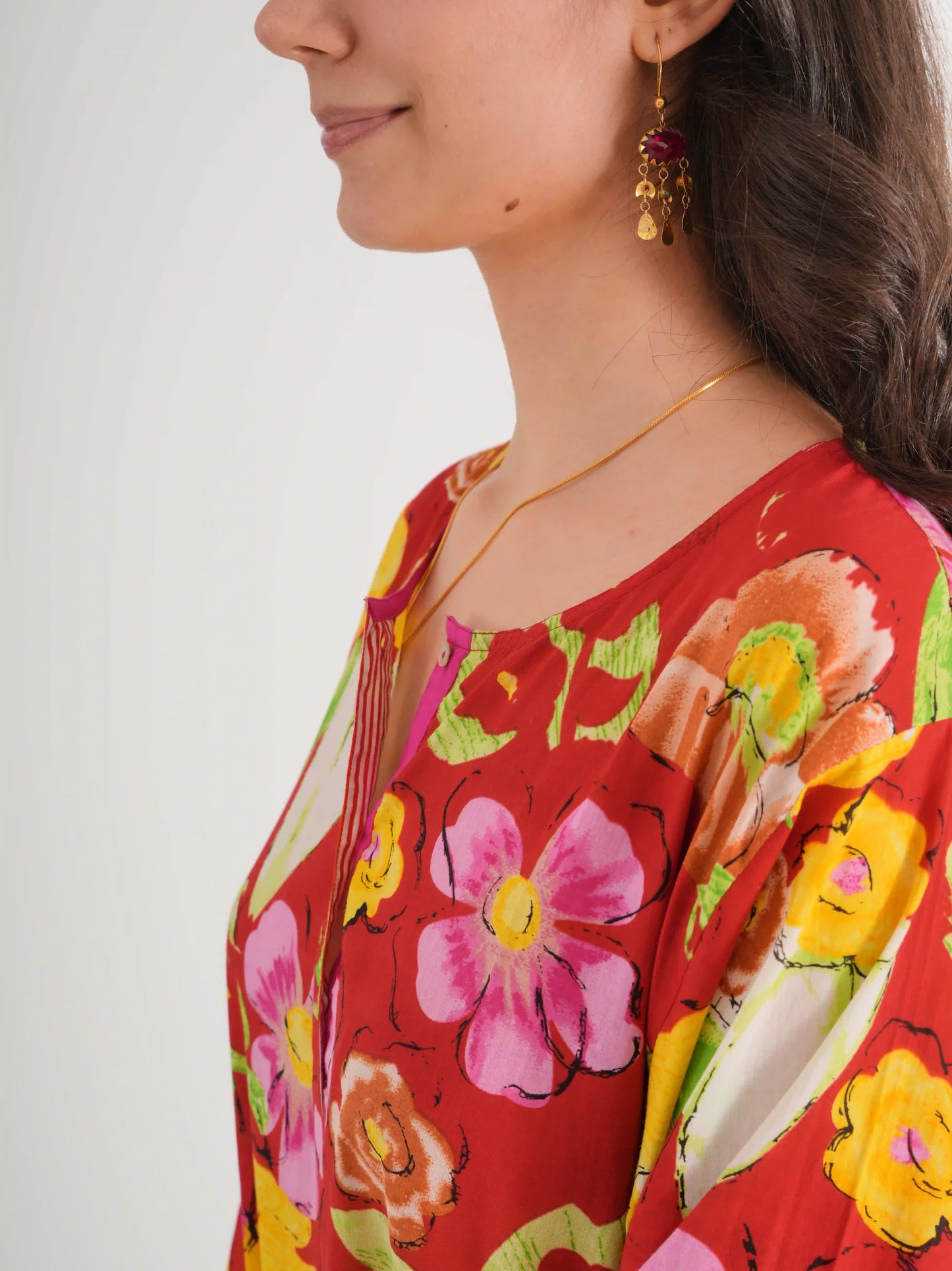 DESENLİ KAFTAN ELBİSE KOYU KIRMIZI D18-04B