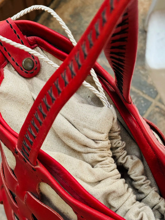 DERİ KANVAS ÇANTA KIRMIZI