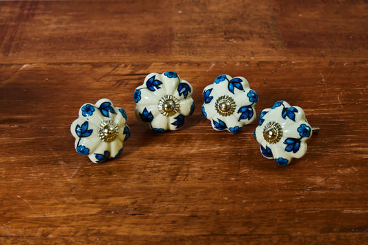 4'LÜ MAVİ ÇİÇEKLİ 5X5 CM EL BOYAMA KNB-04