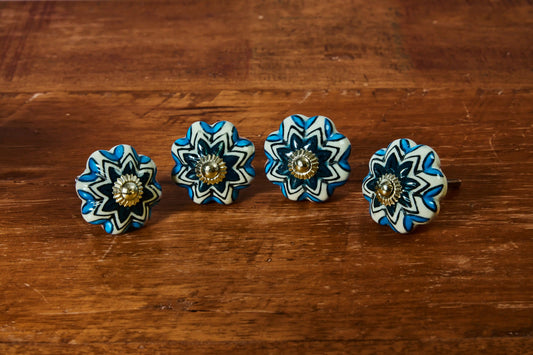 4'LÜ MAVİ DESENLİ 5X5 EL BOYAMA KNB-07