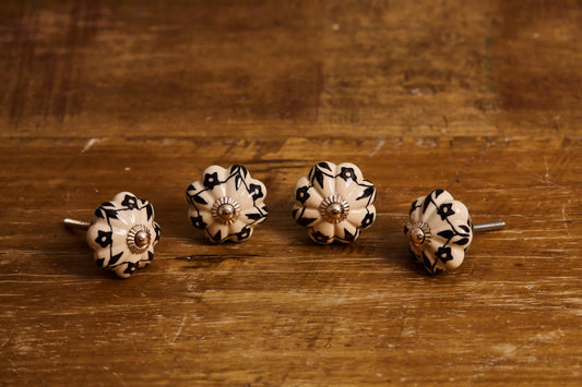 4'LÜ DESENLİ SİYAH EL BOYAMA KNB-28