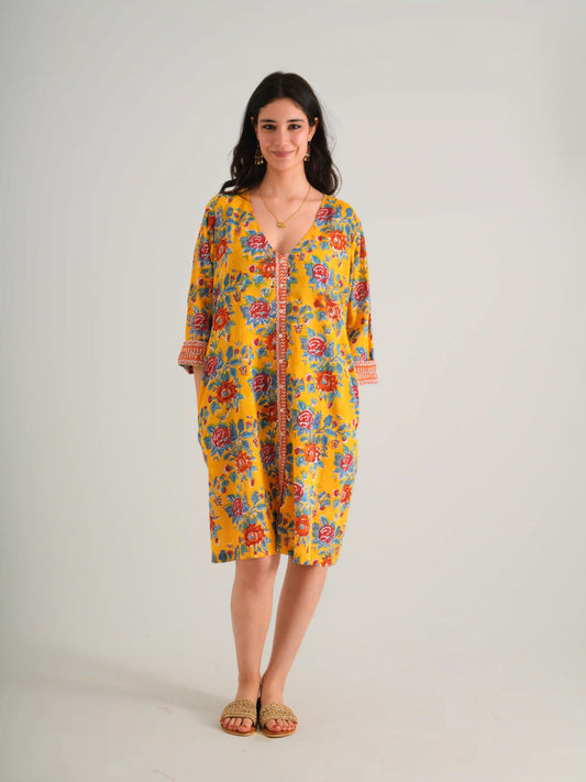 BETTY ELBİSE SARI ÇİÇEKLİ D22-59A