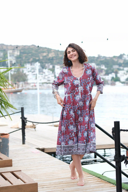 VISHNU ELBİSE BORDO D23-13C