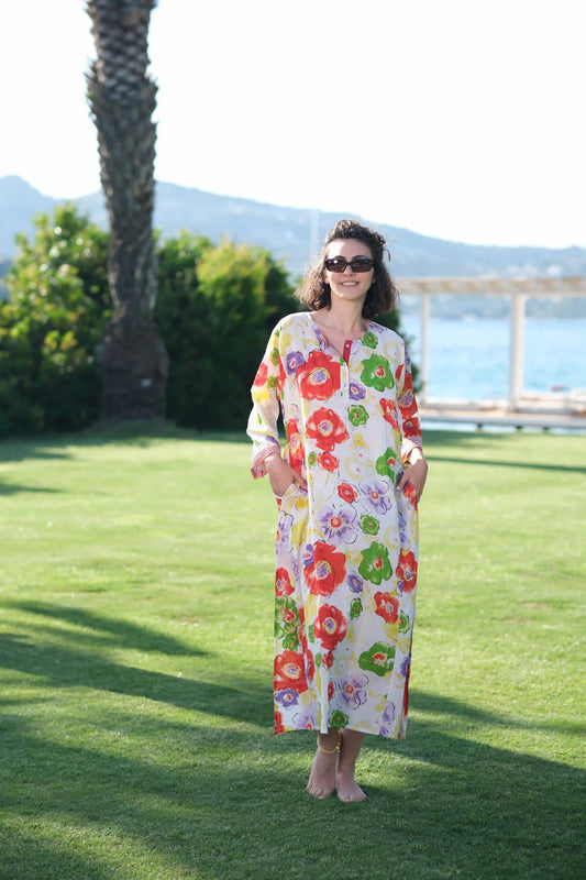 KAFTAN ELBISE ÇİÇEKLİ UZUN D18-04A