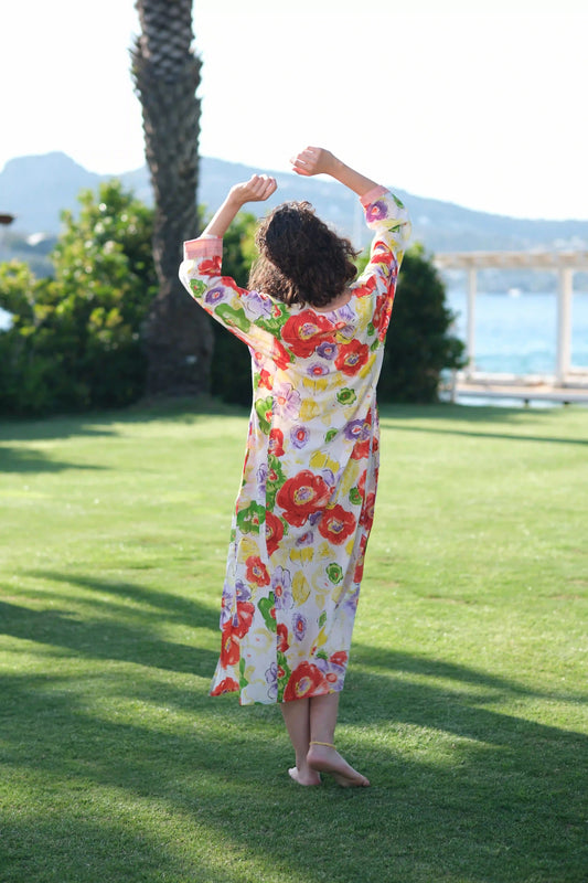 KAFTAN ELBISE ÇİÇEKLİ UZUN D18-04A