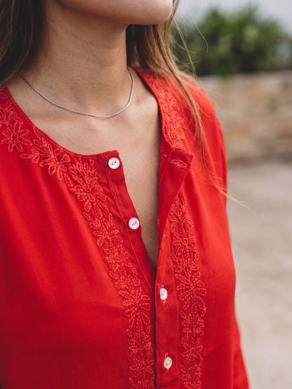 İPEK KURTA KIRMIZI TUNİK ELBİSE 26-91A