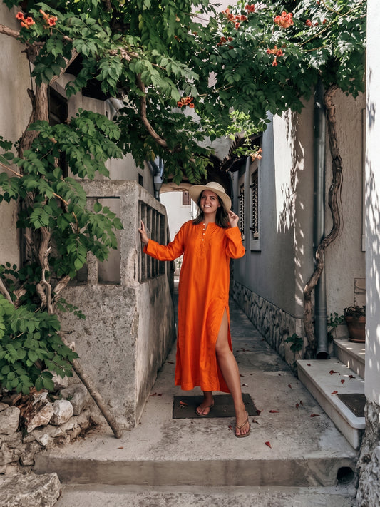 İPEK KURTA TURUNCU TUNİK ELBİSE 26-91B