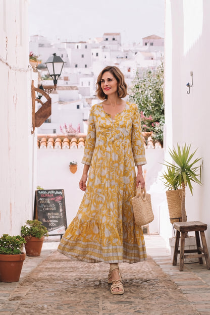 MEVLANA DRESS WITH BUTTONS YELLOW D23-25A