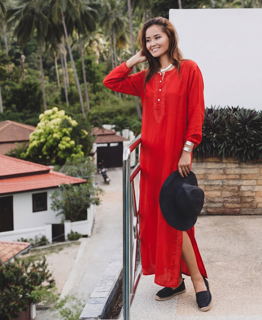 İPEK KURTA KIRMIZI TUNİK ELBİSE 26-91A