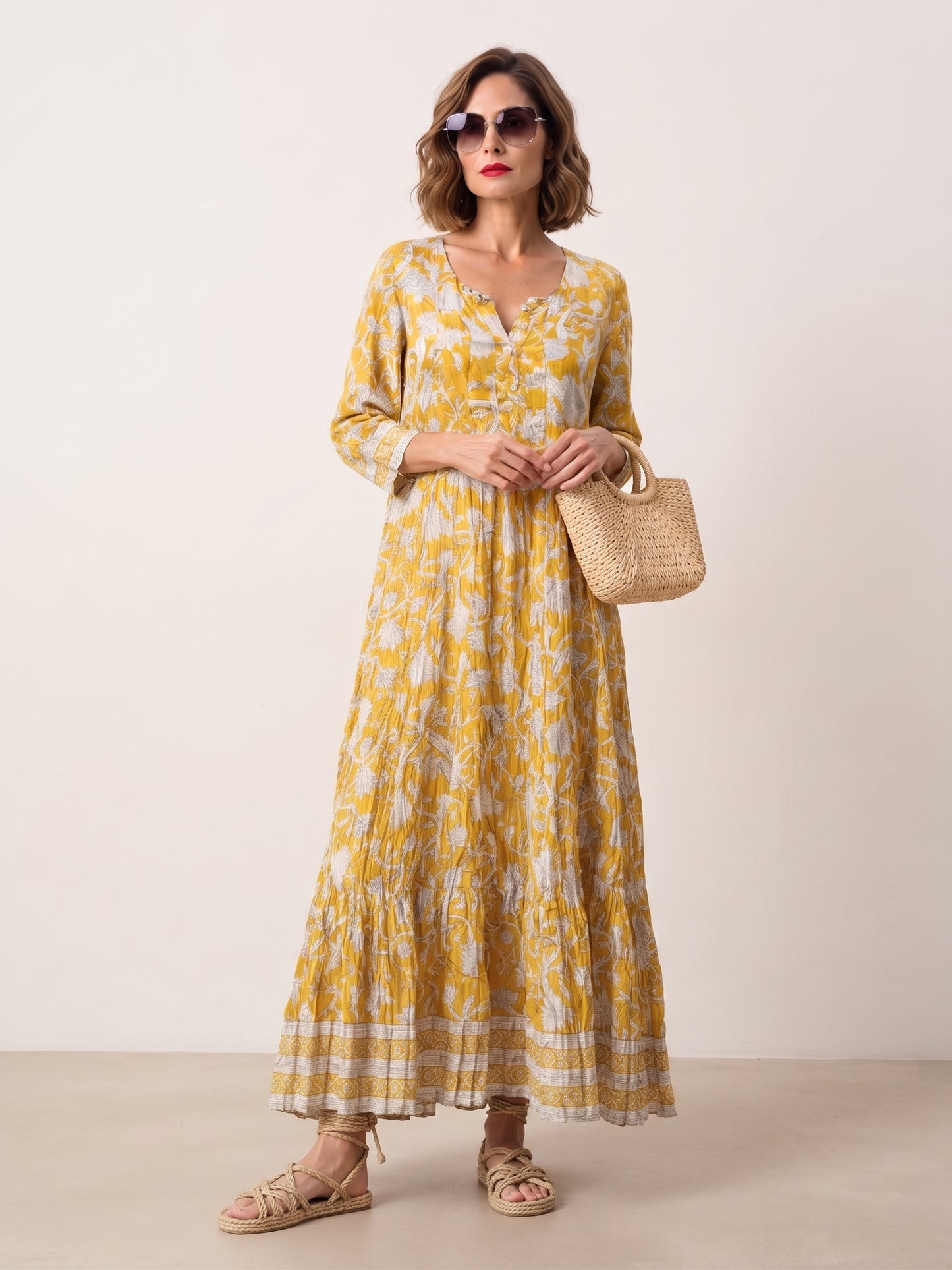 MEVLANA DRESS WITH BUTTONS YELLOW D23-25A