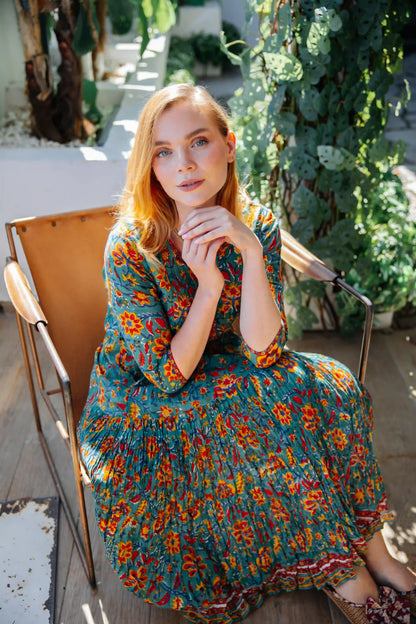 VIOLA ELBİSE MAVİ YEŞİL JAY25-19