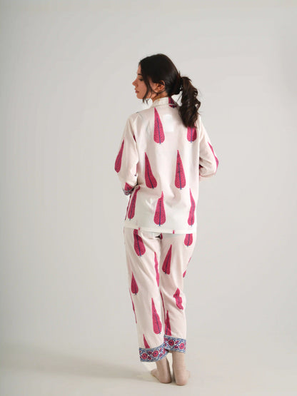 KISHAN PİJAMA SET PEMBE AĞAÇLI KISHA23-01
