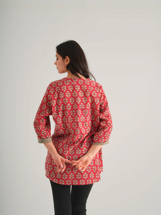 TUNİK V YAKA KREM ÇİÇEKLİ JAY24-01A